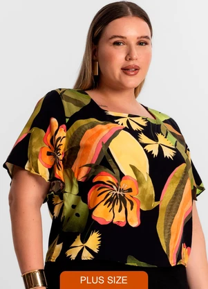 Secret Glam - Blusa Plus Size Estampada Preto - SECRET GLAM