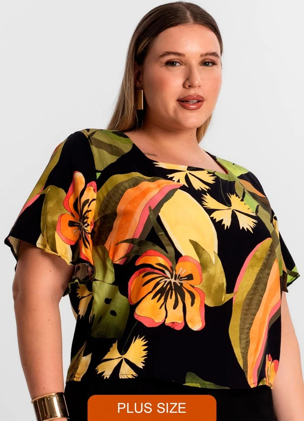 Secret Glam - Blusa Plus Size Estampada Preto