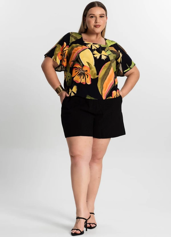 Secret Glam - Blusa Plus Size Estampada Preto 3