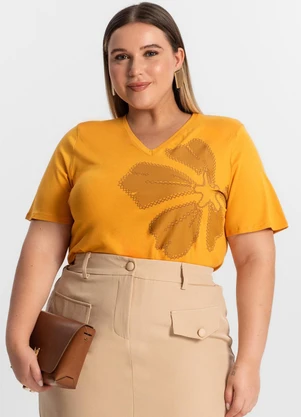 Secret Glam - Blusa Plus Size Manga Evasê Amarelo - SECRET GLAM
