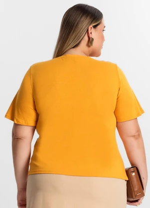 Secret Glam - Blusa Plus Size Manga Evasê Amarelo - SECRET GLAM
