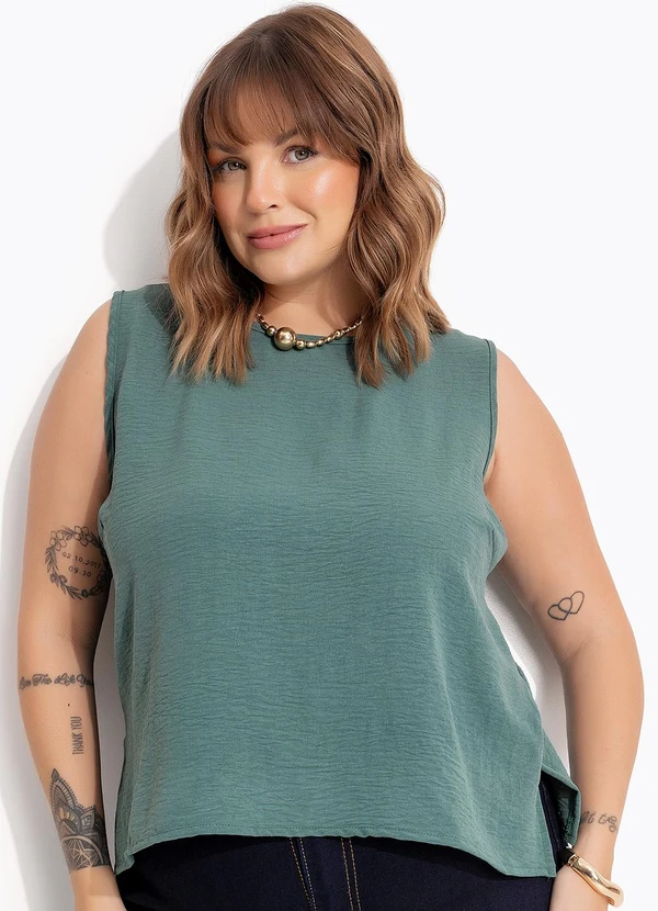 Marguerite - Blusa Verde Escuro em Crepe Plano