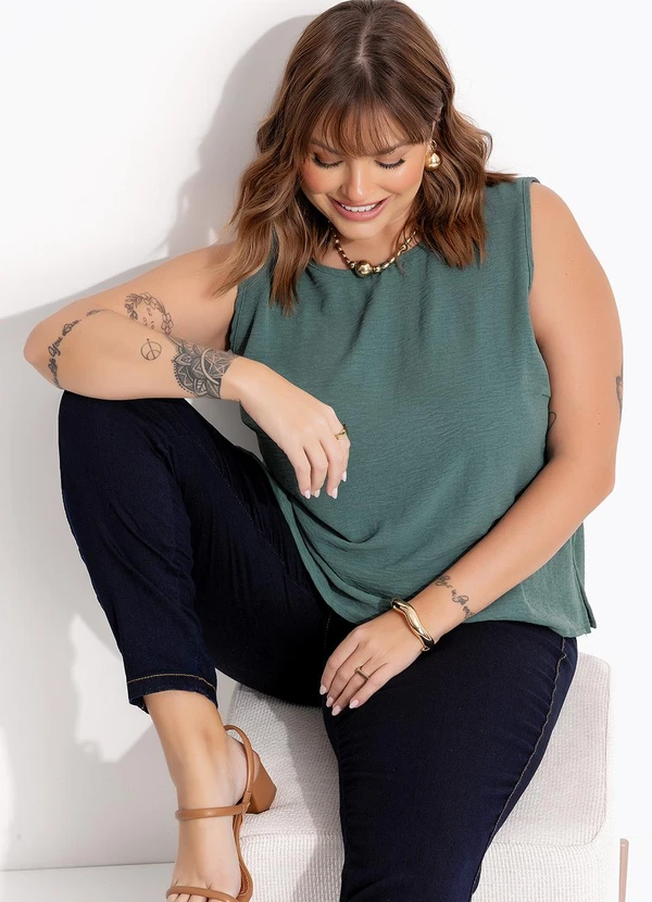 Marguerite - Blusa Verde Escuro em Crepe Plano 7