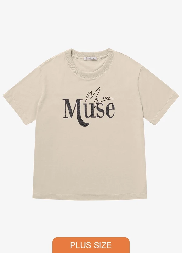 Secret Glam - Camiseta Feminina Plus Size Bege