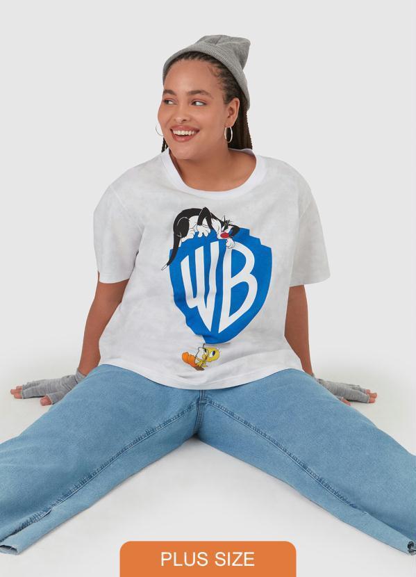 Malwee Plus - Camiseta Looney Tunes Plus Size Feminina Branco