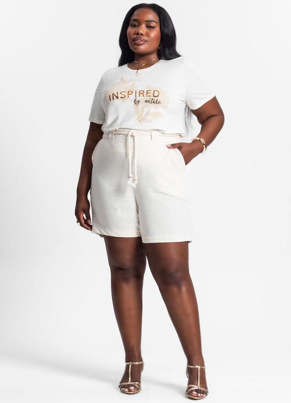 Secret Glam - Camiseta Manga Curta Estampada Bege 3