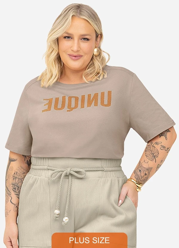 Secret Glam - Camiseta Meia Malha Plus Size Marrom