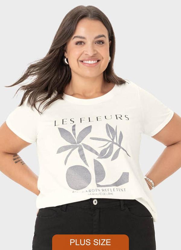 Malwee Plus - Camiseta Off White Les Fleurs em Malha