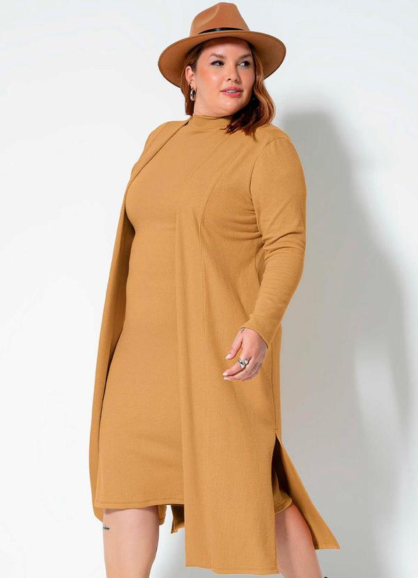 Cativa Plus Size - Cardigã Canelado Plus Size Comfy Bege