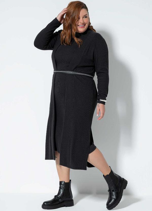 Cativa Plus Size - Cardigã Canelado Plus Size Comfy Cinza 2