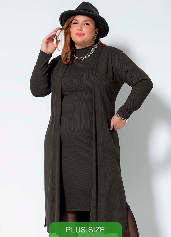 Cativa Plus Size - Cardigã Canelado Plus Size Comfy Preto