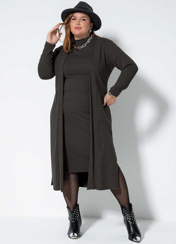 Cativa Plus Size - Cardigã Canelado Plus Size Comfy Preto 2