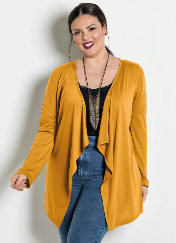 Cardigã com Pontas Plus Size Amarelo - Marguerite