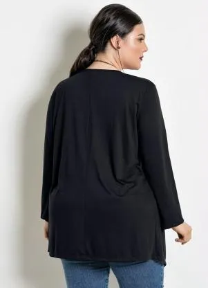 Marguerite - Cardigã com Pontas Plus Size Preto - MARGUERITE