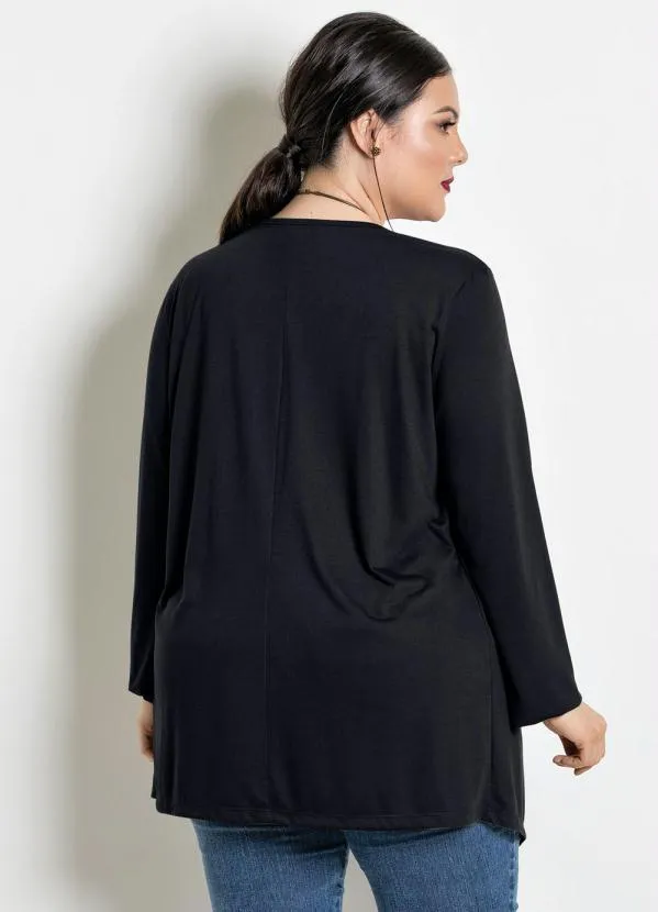 Marguerite - Cardigã com Pontas Plus Size Preto 2