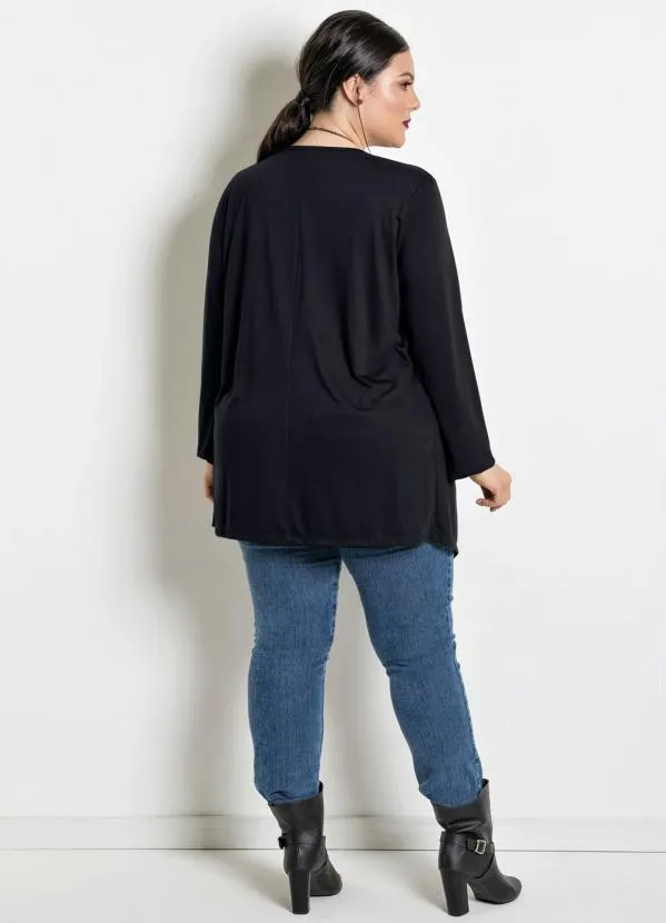 Marguerite - Cardigã com Pontas Plus Size Preto 4