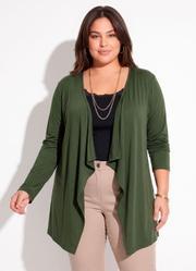 Cardig� com Pontas Plus Size Verde Militar