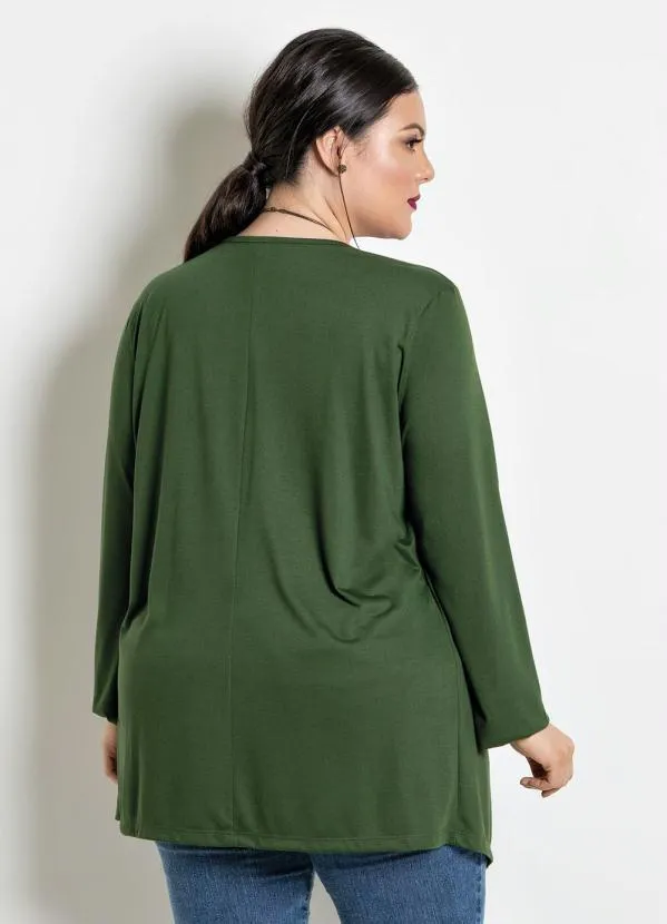 Marguerite - Cardigã com Pontas Plus Size Verde Militar 2