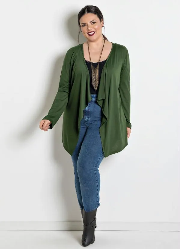 Marguerite - Cardigã com Pontas Plus Size Verde Militar 3