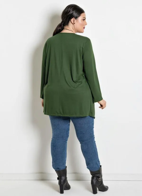 Marguerite - Cardigã com Pontas Plus Size Verde Militar 5