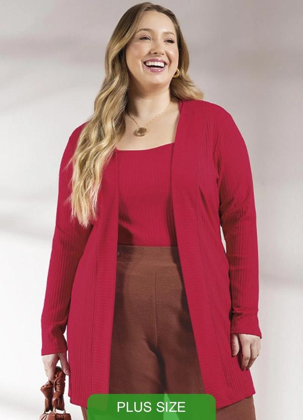 Habana - Cardigã Feminino Alongado em Canelado Rosa