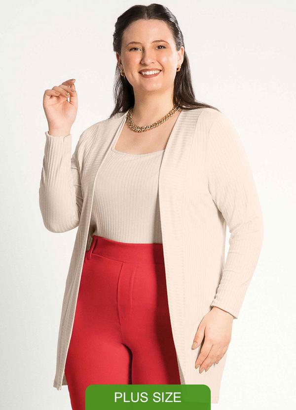 Habana - Cardigã Feminino Plus Size Estiloso Bege