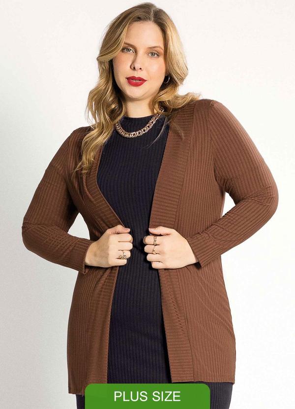 Habana - Cardigã Feminino Plus Size Estiloso Marrom
