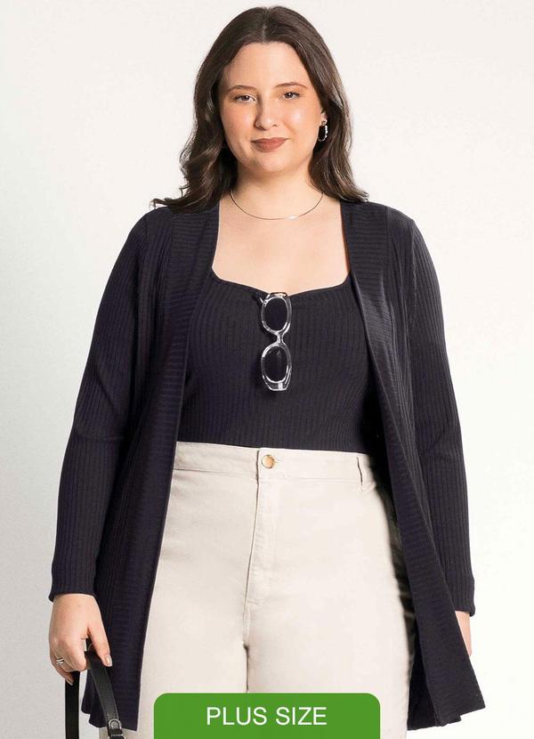 Habana - Cardigã Feminino Plus Size Estiloso Preto
