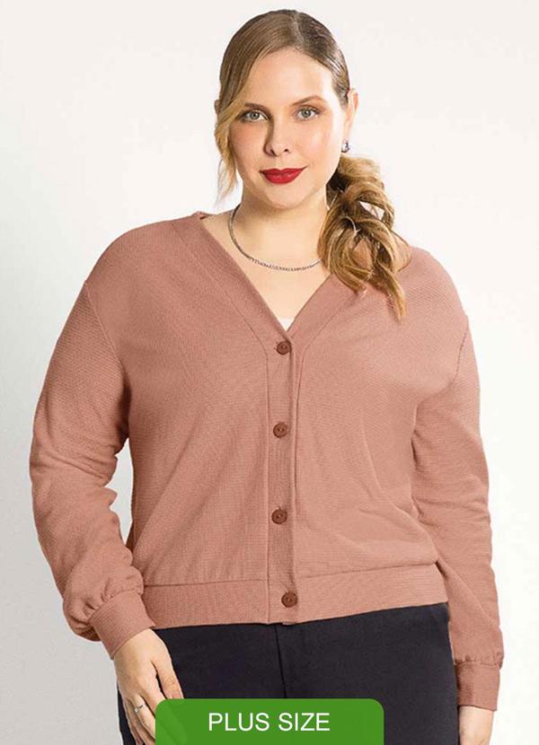 Habana - Cardigã Feminino Plus Size Moderno Marrom