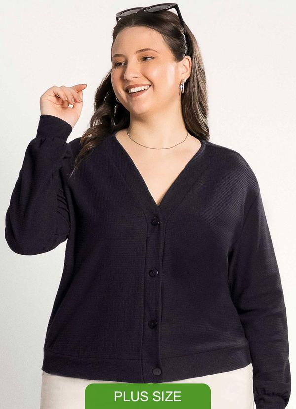 Habana - Cardigã Feminino Plus Size Moderno Preto
