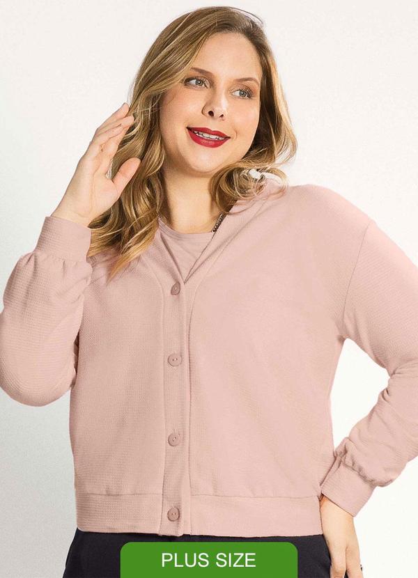 Habana - Cardigã Feminino Plus Size Moderno Rosa