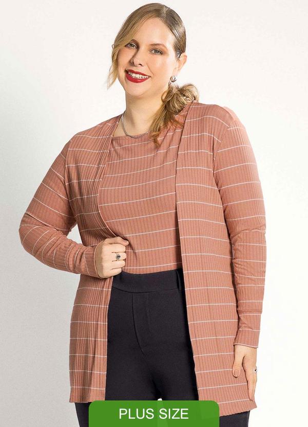 Habana - Cardigã Feminino Plus Size Versátil Marrom