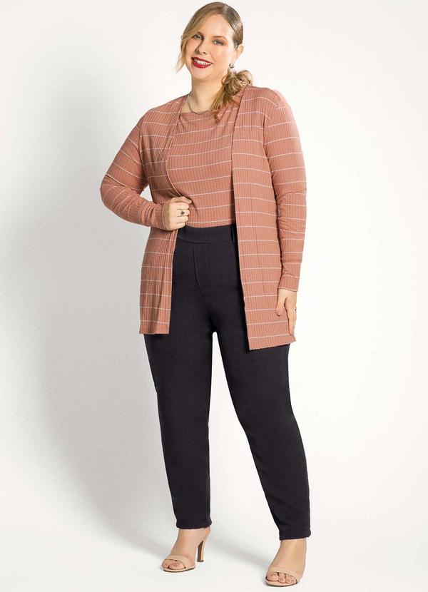 Habana - Cardigã Feminino Plus Size Versátil Marrom 2