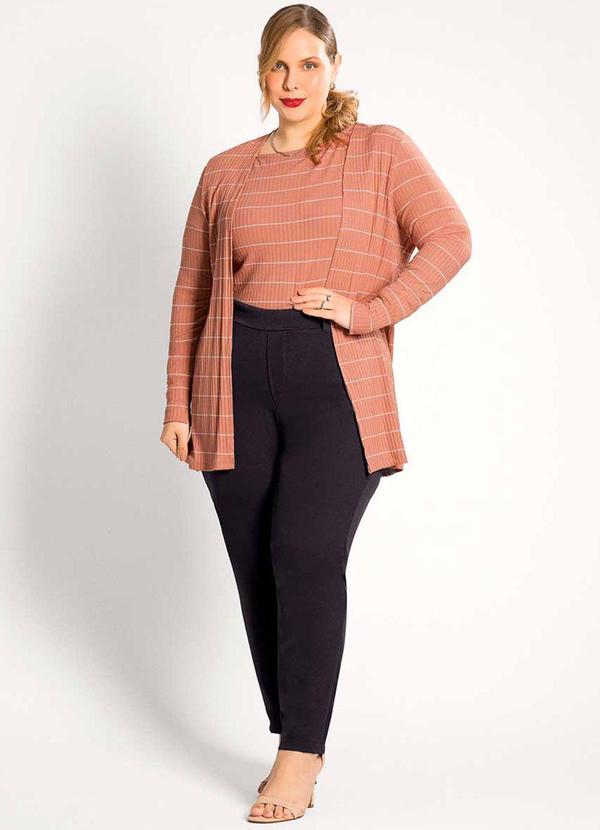 Habana - Cardigã Feminino Plus Size Versátil Marrom 3