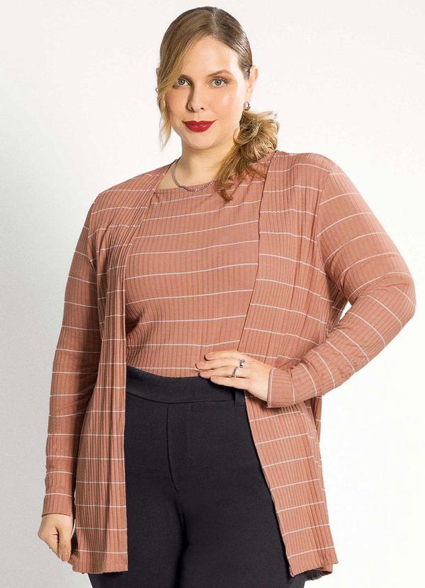Habana - Cardigã Feminino Plus Size Versátil Marrom 4
