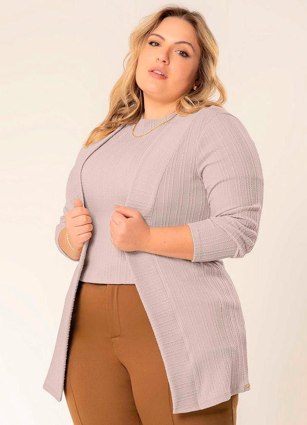 Cativa - Cardigã Plus Size de Tricô Bege
