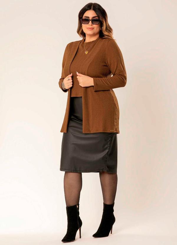Cativa - Cardigã Plus Size de Tricô Marrom 2