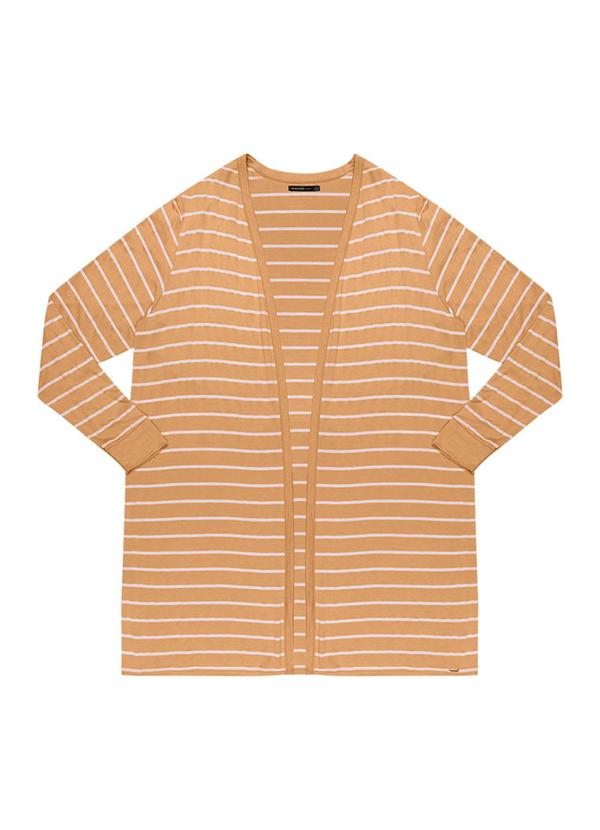 Rezzato - Cardigan Alonga Listrado Aberto Plus Size Marrom 3
