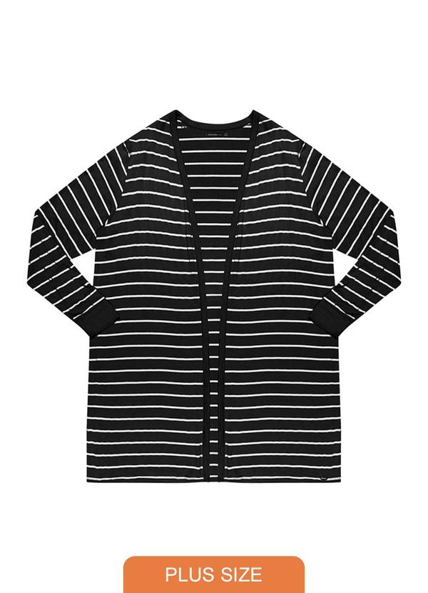 Rezzato - Cardigan Alonga Listrado Aberto Plus Size Preto