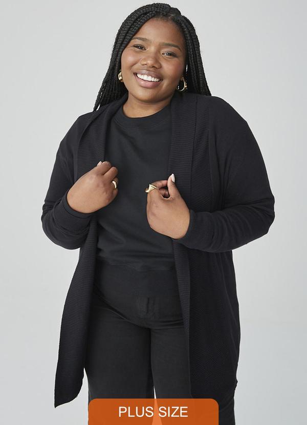 Malwee - Cardigan Alongado em Tricô Plus Preto