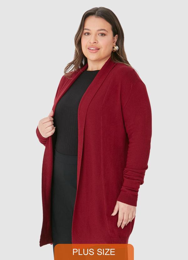 Malwee - Cardigan Alongado em Tricot Plus Vermelho