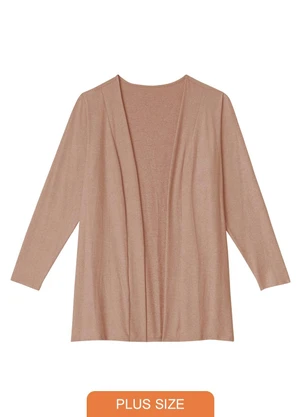 Malwee - Cardigan Alongado Peletizada Plus Bege - MALWEE