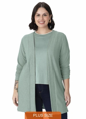 Malwee - Cardigan Alongado Peletizada Plus Verde Turquesa - MALWEE