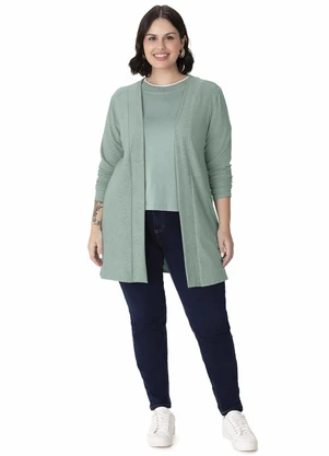 Malwee - Cardigan Alongado Peletizada Plus Verde Turquesa - MALWEE