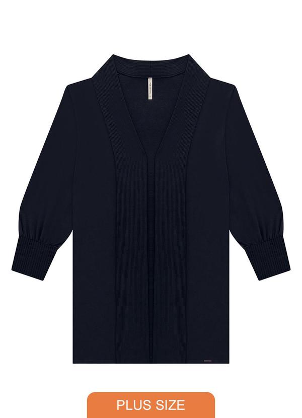 Lunender Mais Mulher - Cardigan Alongado Plus Size com Manga Bufante Azul