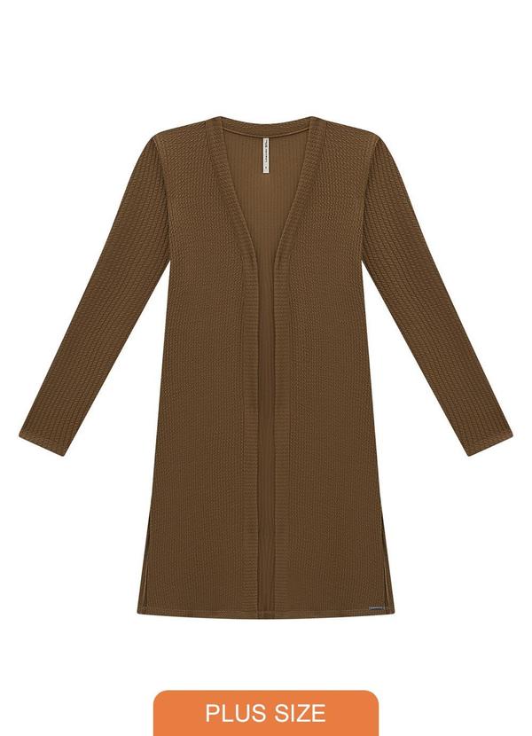 Lunender Mais Mulher - Cardigan Alongado Plus Size em Malha Texturizada Marrom