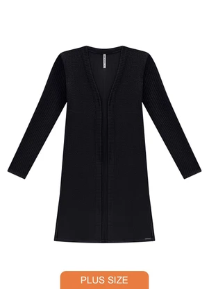 Lunender Mais Mulher - Cardigan Alongado Plus Size em Malha Texturizada Preto - LUNENDER MAIS MULHER