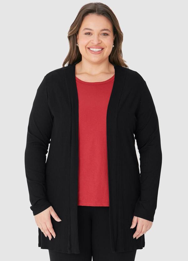 Malwee - Cardigan Amplo Canelado Plus Preto