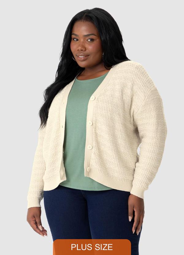 Malwee - Cardigan Amplo em Tricot Plus Bege