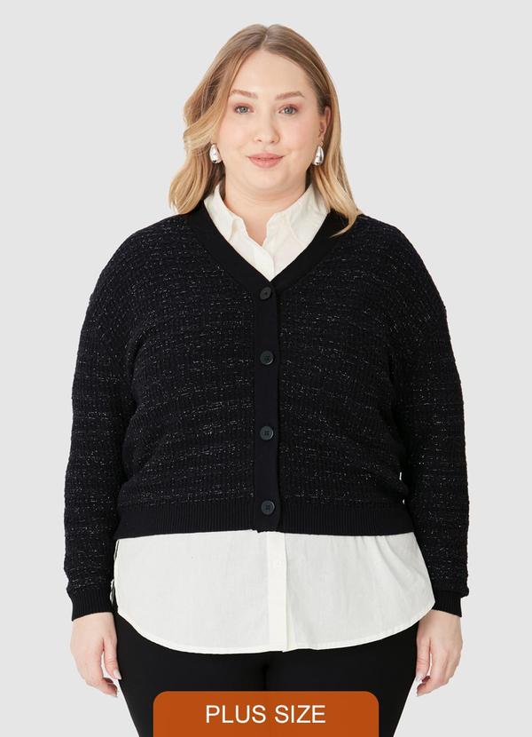 Malwee - Cardigan Amplo em Tricot Plus Preto